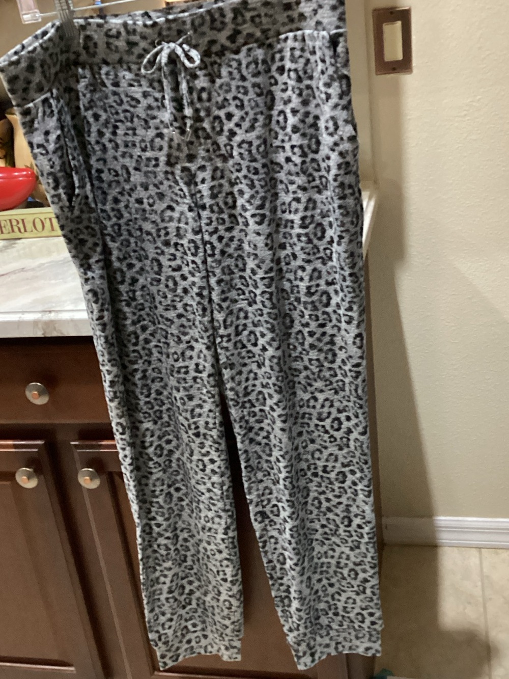 Gray Leopard Print Lounge Pants with Drawstring